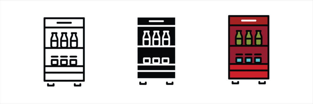 Commercial Beverage Cooler Fridge icon with Bottles for Store or Supermarket Vector Illustration