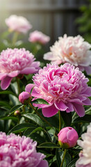 Pink Roses Blooming in a Garden Full of Flowers