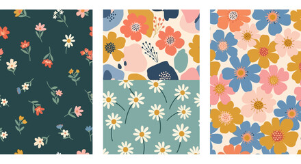 Seamless Vintage Floral Pattern Collection with Soft Pastel and Dark Botanical Backgrounds