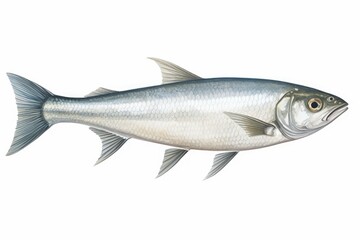 Silver fish illustration with detailed scales and fins on a clean white background
