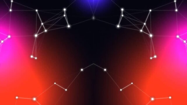 A constellation pattern with connected lines and dots on a vibrant gradient background viewed from a straightforward angle.