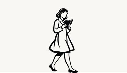 Fototapeta premium A woman walking while reading a book