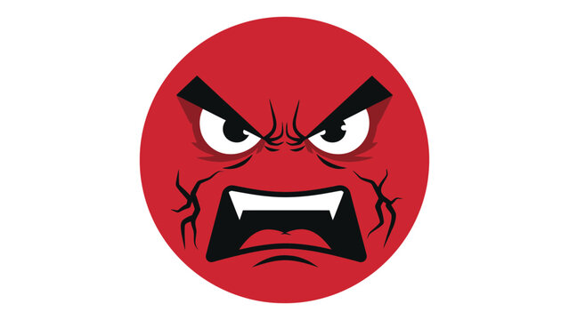 enraged red emoji face vector illustration grimacing with fangs furrowed brows symbolizing extreme anger intense rage frustration warning.