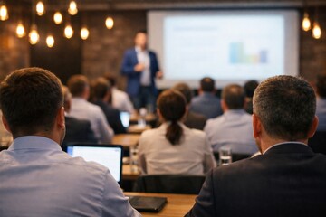 Speaker presents to an audience in a conference room