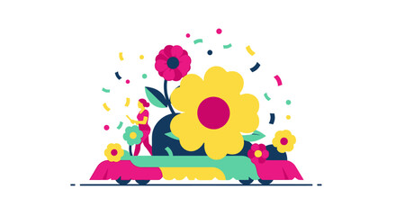 Obraz premium Colorful floral illustration with flowers and confetti.