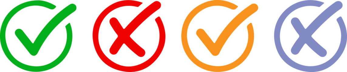 check mark icon button set. check box icon with right and wrong buttons and yes or no checkmark icons in green tick box and red cross. vector illustration. © Ajimul