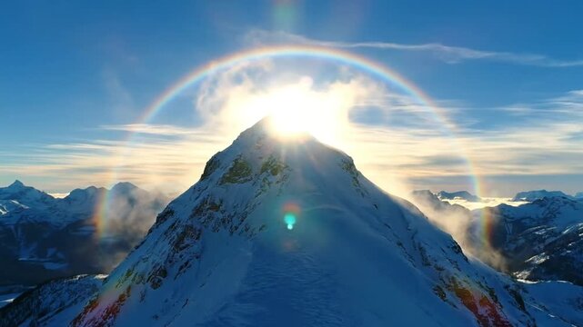 Banff Snowy Mountain Peak Sunset Halo Phenomenon