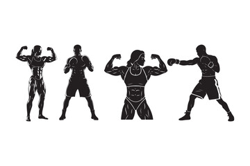 Obraz premium Athletes flexing muscles and boxing silhouettes
