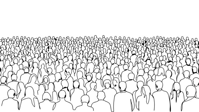 large crowd in line art illustration depicting social concepts community public gathering with ample design copy space.