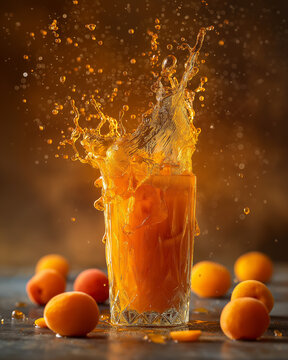 Ramadan Qamar al-Din apricot juice splash with ice cubes and fresh fruits