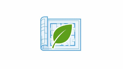 Fototapeta premium Green leaf on blueprint background.