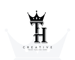 TH HT initial luxury logo letter crown vector symbol