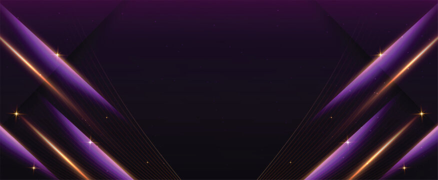 Abstract background luxury dark purple elegant geometric diagonal with gold lighting effect and sparkling with copy space for text.