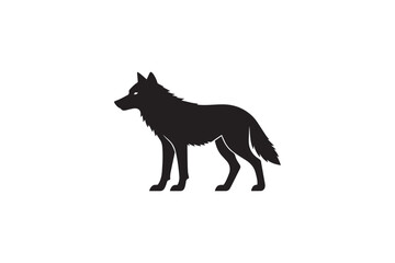 Obraz premium Stylized black silhouette of a wolf standing in profile with distinct fur and features against a clean white background