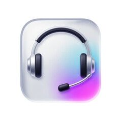 Modern 3D Glassmorphism Headset Icon with Transparent Background