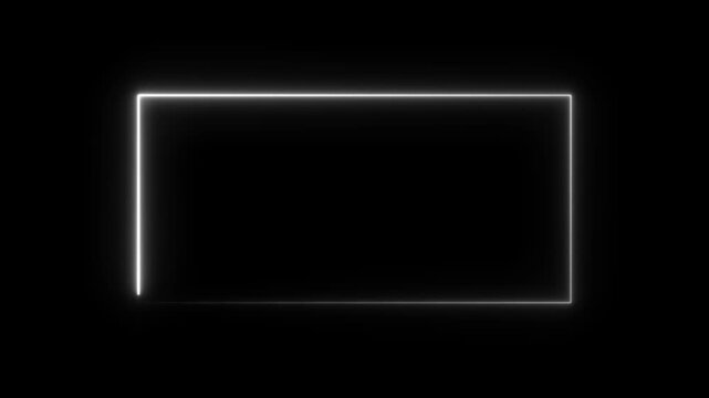 Sleek white glowing neon rectangle frame animation isolated on black background