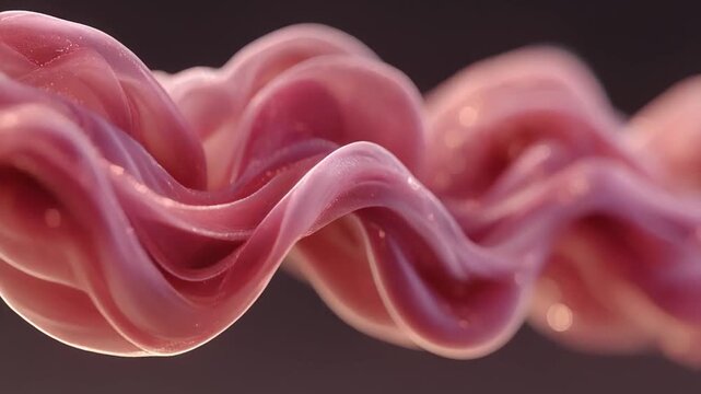 A close-up of flowing, translucent, pink/red material, seemingly layered, with depth