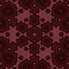 Decorative maroon kaleidoscope seamless pattern with geometric ornamental texture.