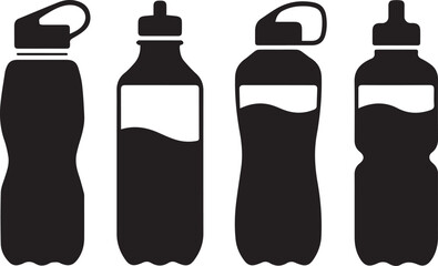 Four black silhouette icons of fried eggs in frying pans, symbolizing breakfast and cooking