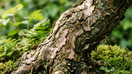 Obraz premium Natural rough tree bark texture with moss foliage and water drops