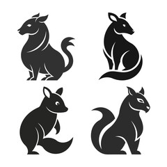Silhouette Icons of Four Stylized Animals on White Background black