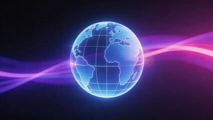 Glowing globe with colorful light waves