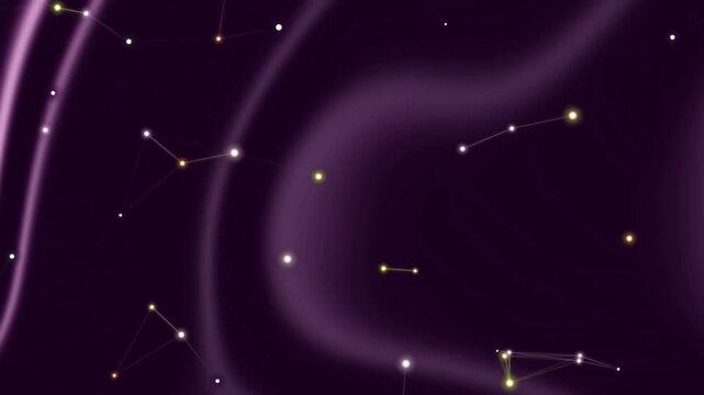 Abstract constellation map with glowing stars and moving purple energy