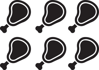 Six black and white icons of chicken thighs on a white background