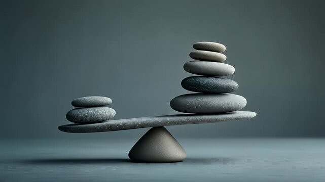 Stacked Zen Stones Balancing on a Grey Surface with Dramatic Lighting Representing Harmony and Equilibrium
