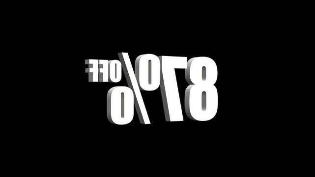 3d Animated 87% OFF text animation on black background. 4k video