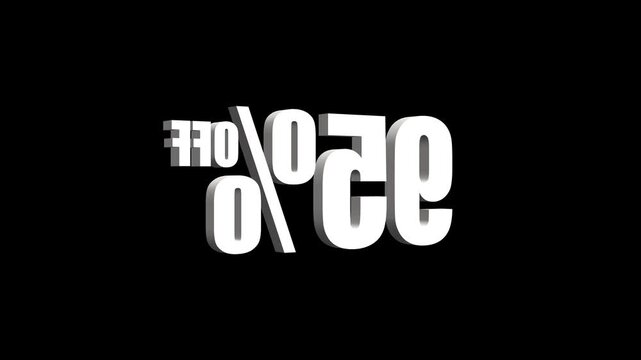 3d Animated 95% OFF text animation on black background. 4k video