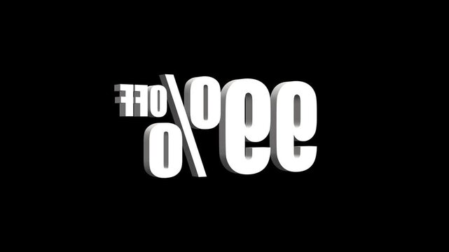 3d Animated 99% OFF text animation on black background. 4k video