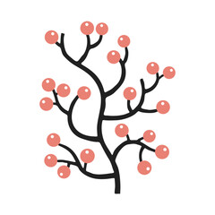 Simple minimalist red berry branch illustration on white background