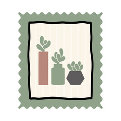 Minimalist succulent plants illustration in a decorative frame