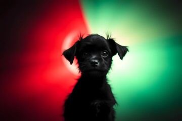 Adorable Black Puppy with Colorful Background