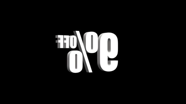 3d Animated 9% OFF text animation on black background. 4k video