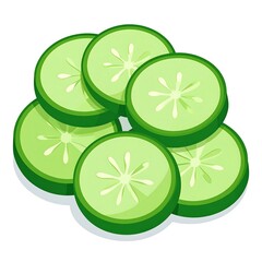Stack of several green cucumber slices, revealing a star-like seed pattern, on a white background
