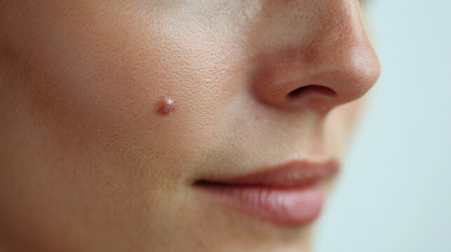 Close-up Of Dermatological Skin Growth On Cheek &mdash; Conceptual Medical Healthcare Photograph