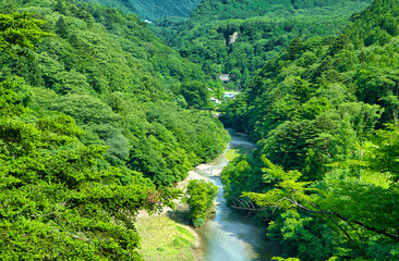 栃木県那須塩原市　自然豊かな那須塩原の風景と那珂川