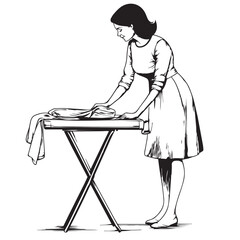 Vector illustration of a woman ironing clothes