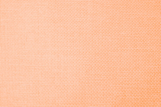 Blank light peach woven textile surface background with delicate horizontal and vertical threads