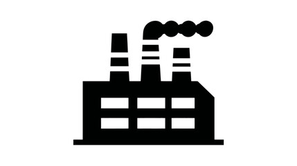 Fototapeta premium Black industrial factory building icon with smoking chimneys, symbolizing manufacturing, production, and industry. Simple vector graphic.