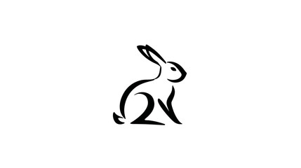 Obraz premium Minimalist black and white line art illustration of a rabbit or hare, simple animal silhouette vector graphic icon design