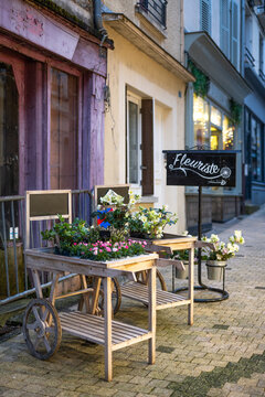 Boutique de fleuriste avec plantes et fleurs expos&eacute;es en ext&eacute;rieur 