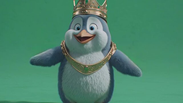 Cartoon Penguin Wearing Crown and Jewelry.