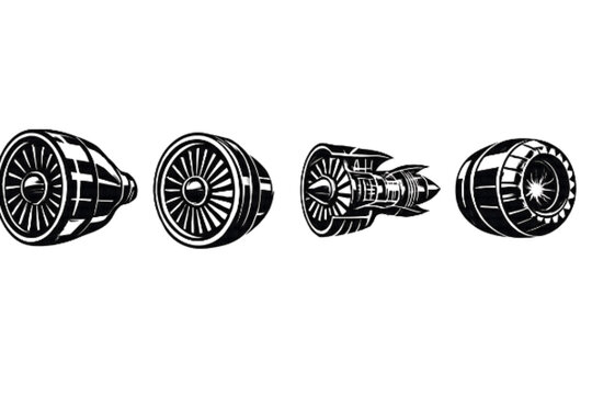 Set of Jet Engine Illustrations Isolated on White Background