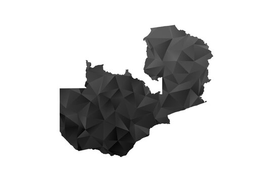 Zambia Map - Polygon Style Vector Illustration in Black and Gray Gradient, Low Poly Geometric Design, Isolated on White Background for Infographics and Education.