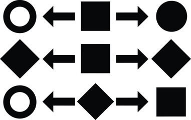 Black Arrows Pointing Shapes Flowchart on White