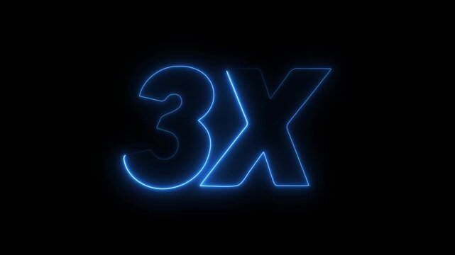 3x blue neon text animation with electric glow on black background. blue 3x speed icon for gaming and technology videos. blue outline 3x typography for video overlays.