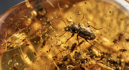 Insect trapped in amber showing details of ancient preservation  